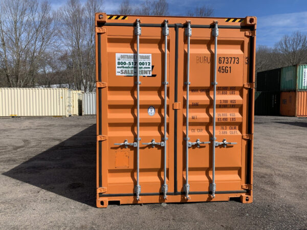 Neuer gut sichtbarer orangefarbener 40′ High Cube „One Trip“-Lagercontainer. – Bild 19