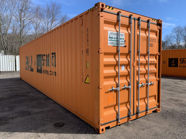 Neuer gut sichtbarer orangefarbener 40′ High Cube „One Trip“-Lagercontainer. – Bild 13