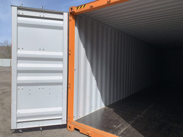 Neuer gut sichtbarer orangefarbener 40′ High Cube „One Trip“-Lagercontainer. – Bild 10