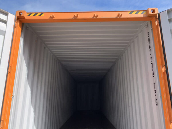 Neuer gut sichtbarer orangefarbener 40′ High Cube „One Trip“-Lagercontainer. – Bild 8